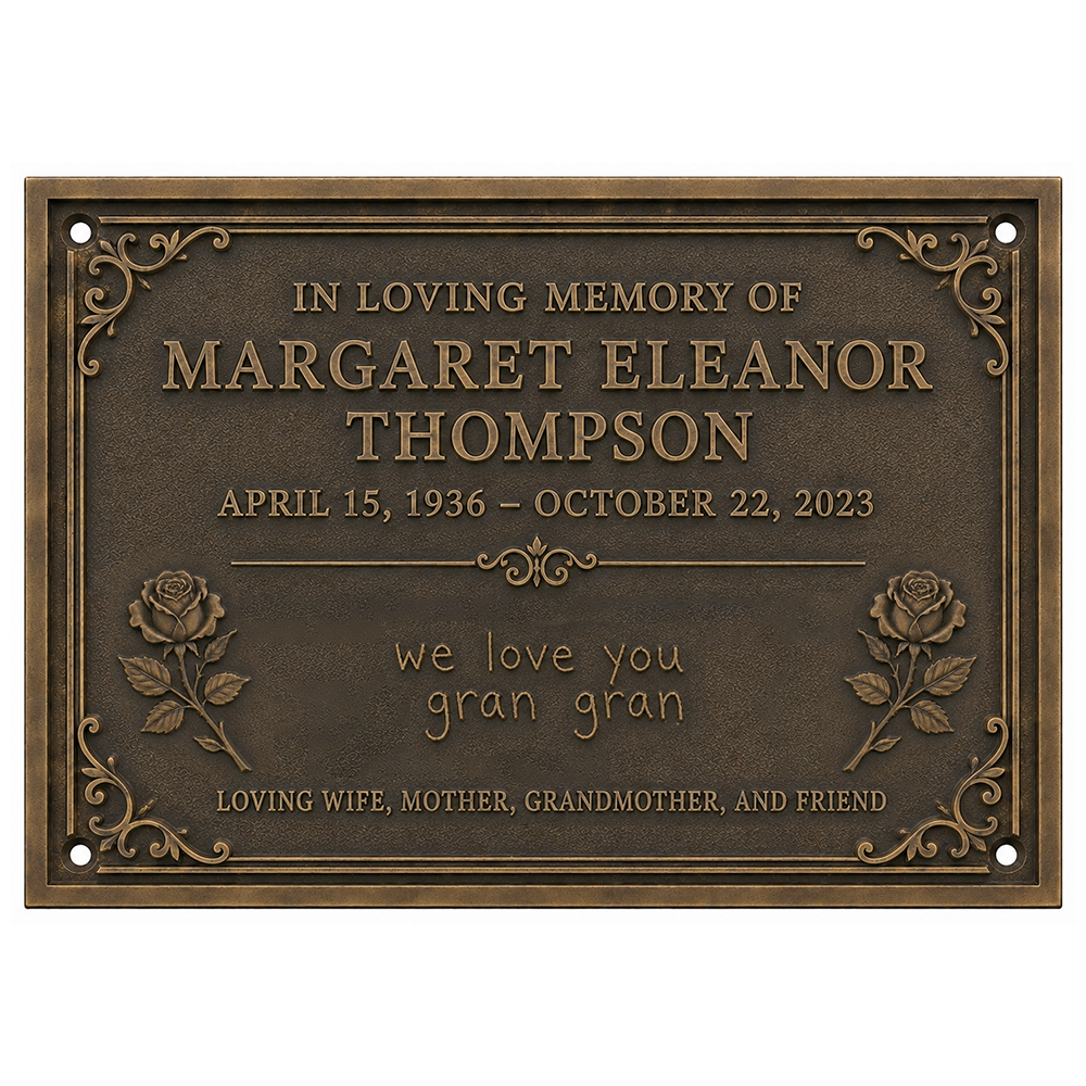 Personalised Cast Brass Memorial Plaque – Hand Written Message