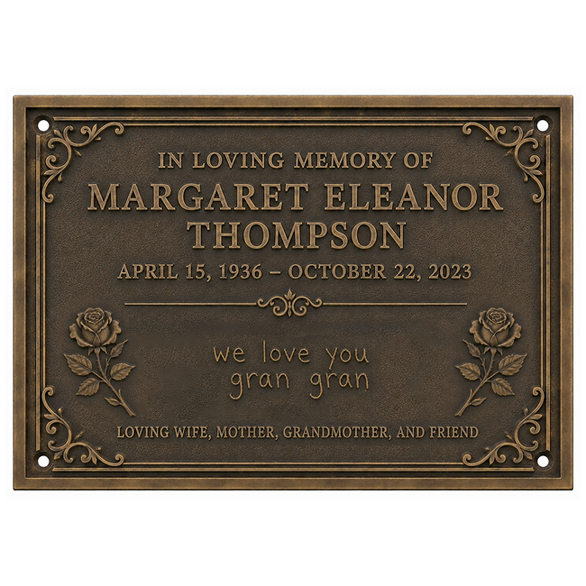 Personalised Cast Brass Memorial Plaque – Hand Written Message