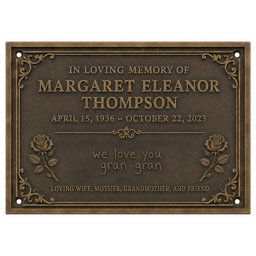 Personalised Cast Brass Memorial Plaque – Hand Written Message