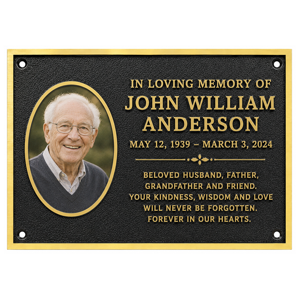 Personalised Cast Brass Memorial Plaque – Photo