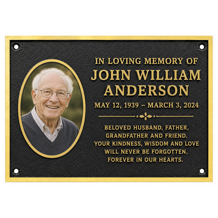 Personalised Cast Brass Memorial Plaque – Photo