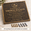 Antique bronze commemorative plaque displayed with four matching Phillips-head screws and wall anchors