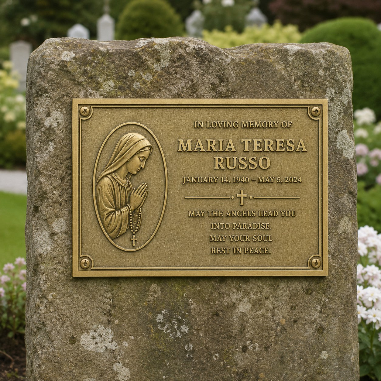 Personalised Cast Brass Memorial Plaque – Mary